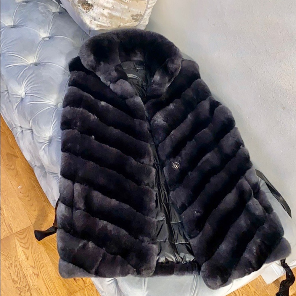 GORSKI  chevron rex rabbit vest reversible